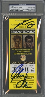 1981 Sugar Ray Leonard vs. Thomas Hearns Dual Signed World Welterweight Championship Fight Ticket – PSA/DNA Authentic